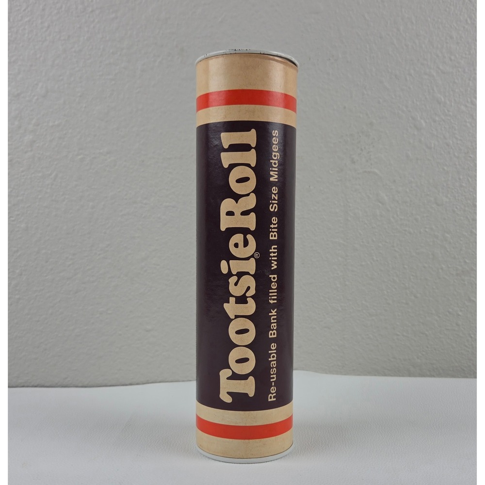Vintage Tootsie Roll Reusable Coin Bank 9oz Brown 1979 Tube Midgees